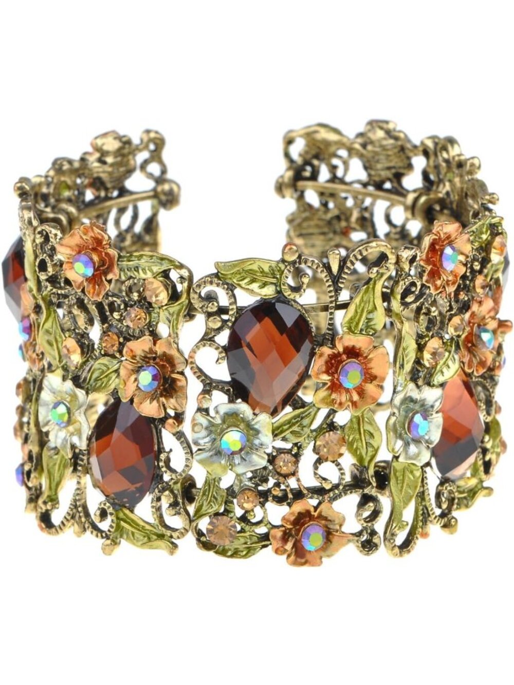 Alilang Antique Hollow Vintage Floral Topaz Crystal Rhinestone Flower Garden